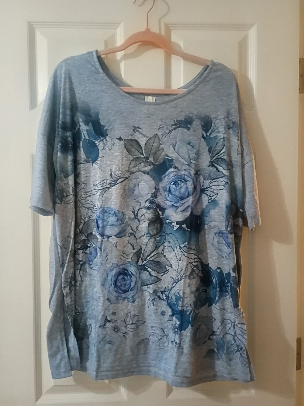 Light Blue Floral Scoop Neck Women’s Top